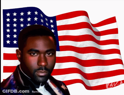 Man In Tuxedo With Waving American Flag GIF