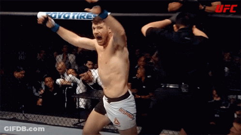 Man In UFC Ring Arms Up GIF