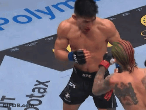 Man In UFC Shorts Next To Man In Boxing Ring GIF