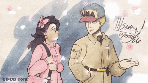 Man In Uma Hat And Woman In Pink Coat GIF