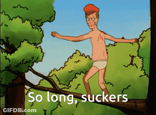 Man In Underwear Walking On Tree Branch Saying So Long Suckers GIF