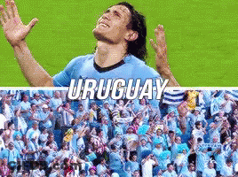 Man In Uruguay Jersey Surrounded By Fans GIF