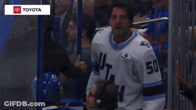 Man In Utah Jersey Stands In Crowd GIF