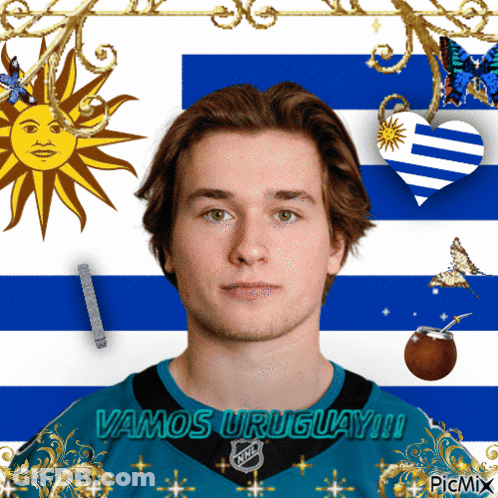 Man In Vamos Uruguay Shirt With Uruguay Flag GIF