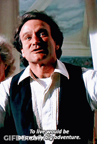 Man In Vest And White Shirt Says To Live Would Be An Awfully Big Adventure GIF