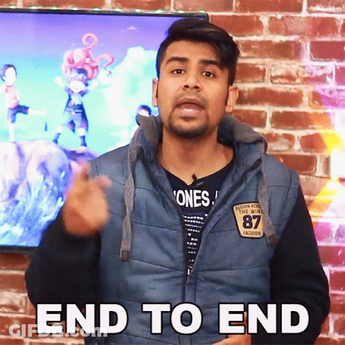 Man In Vest Says End To End In Front Of TV GIF