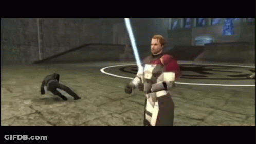 Man In Video Game Holding Lightsaber GIF
