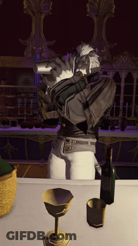 Man In Video Game Holding Wine GIF