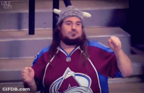 Man In Viking Hat And Avalanche Jersey Fist Pump GIF