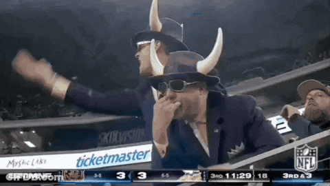Man In Viking Hat And Sunglasses Watching Football GIF