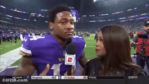 Man In Vikings Jersey Interviewed By Reporter GIF