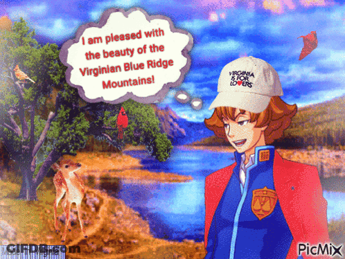 Man In Virginia Is For Lovers Hat Standing In Landscape GIF