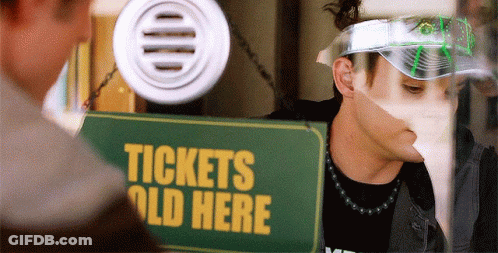 Man In Visor Facing Sign Tickets Old Here GIF