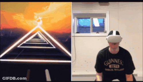 Man In VR Headset With Guinness Shirt GIF