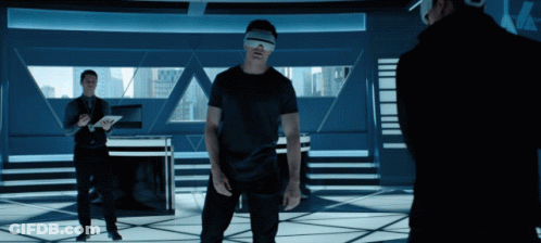 Man In VR Headset With Two Men GIF