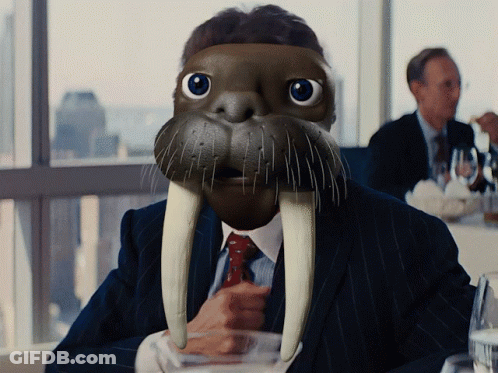 Man In Walrus Mask Holding Glass GIF