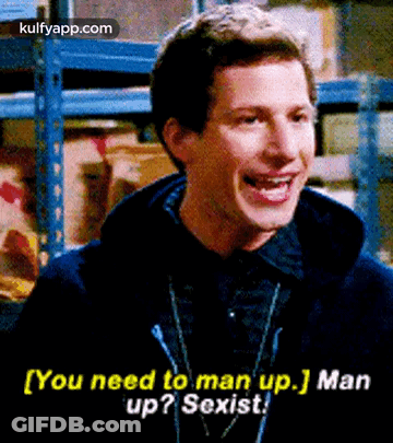 Man In Warehouse Saying You Need To Man Up GIF