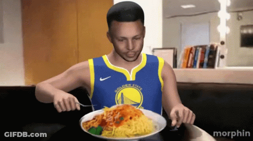 Man In Warriors Jersey Eating Spaghetti GIF