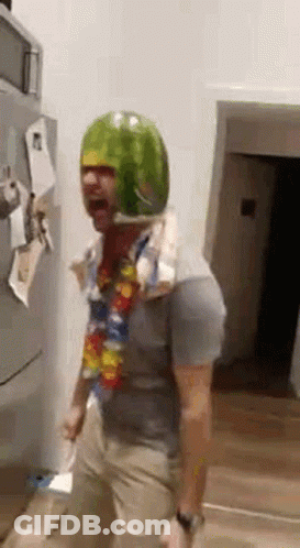 Man In Watermelon Helmet Dancing GIF