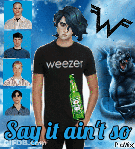 Man In Weezer Shirt Holding Beer GIF