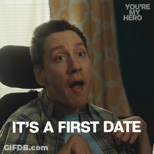 Man In Wheelchair Saying It's A First Date On Screen GIF