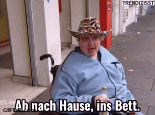 Man In Wheelchair Says Ab Nach Hause GIF