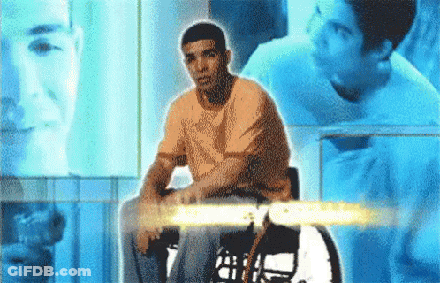 Man In Wheelchair Surrounded By Collage GIF