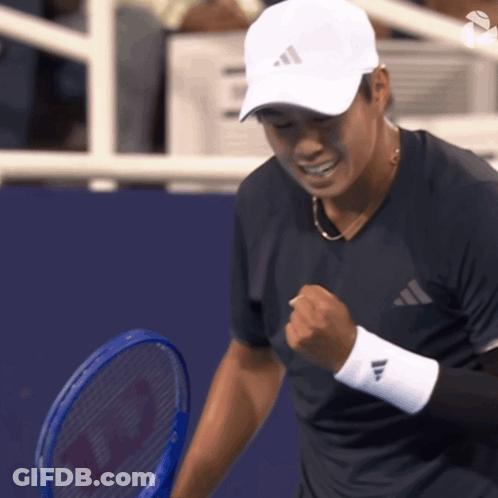 Man In White Adidas Hat Holding Tennis Racket GIF
