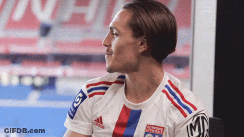 Man In White Adidas Shirt With Olympique Lyonnais GIF