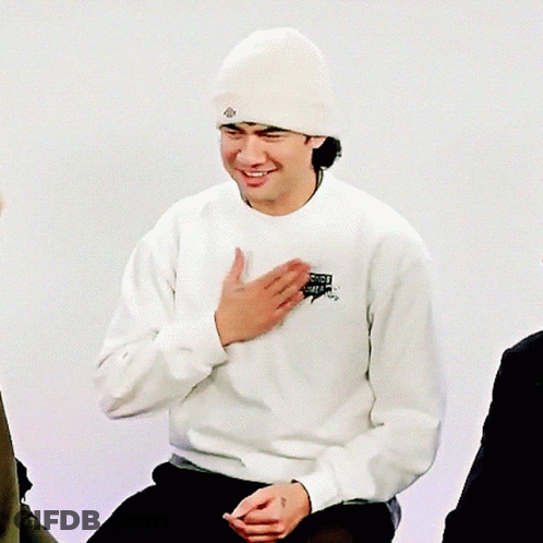 Man In White Beanie And Sweatshirt Saying 5 Seconds Of Summer GIF