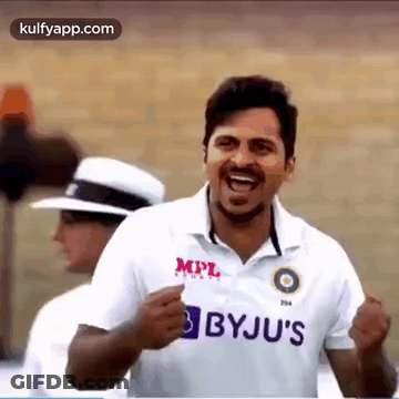 Man In White Byju's Shirt Celebrating Victory GIF