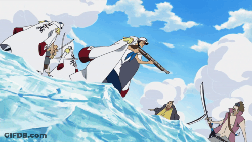 Man In White Cape Holding Gun In Water GIF