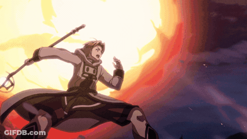 Man In White Coat Holding Sword Explosion GIF