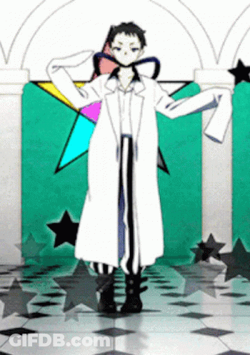 Man In White Coat In Hallway With Stars GIF
