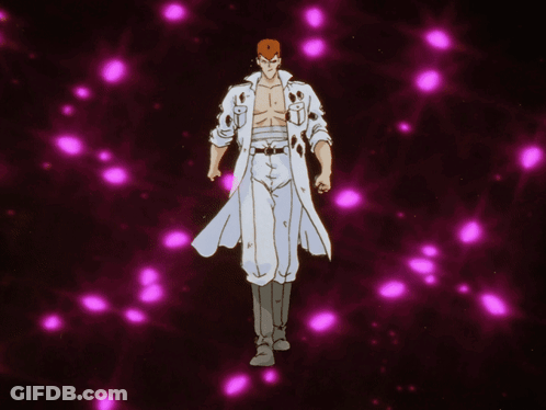 Man In White Coat Surrounded By Purple Glowing Lights GIF