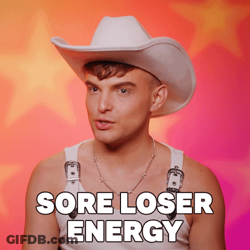 Man In White Cowboy Hat Saying Sore Loser Energy GIF
