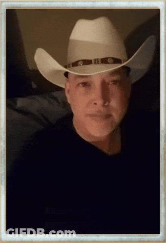 Man In White Cowboy Hat With Brown Band GIF