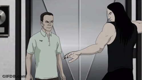 Man In White Crown Shirt Next To Man In Black GIF