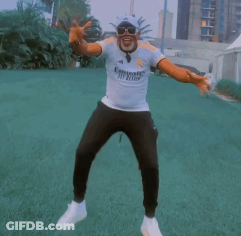 Man In White Emirates Fly Better Shirt Dancing GIF