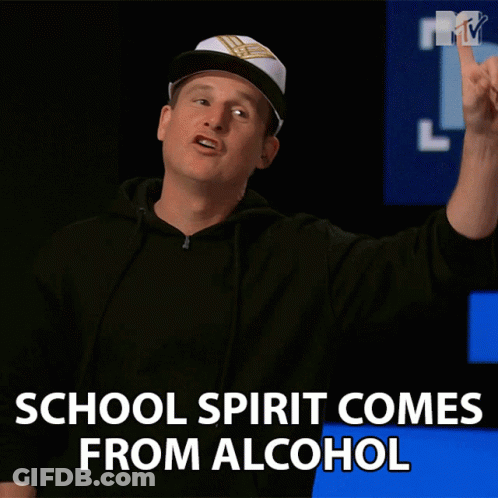 Man In White Hat And Black Hoodie School Spirit Comes From Alcohol GIF