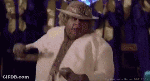 Man In White Hat Dancing With Purple Suits GIF