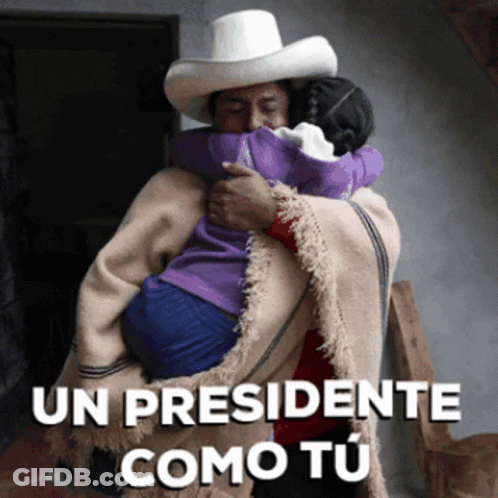 Man In White Hat Holding Child With Un Presidente Como Tu GIF