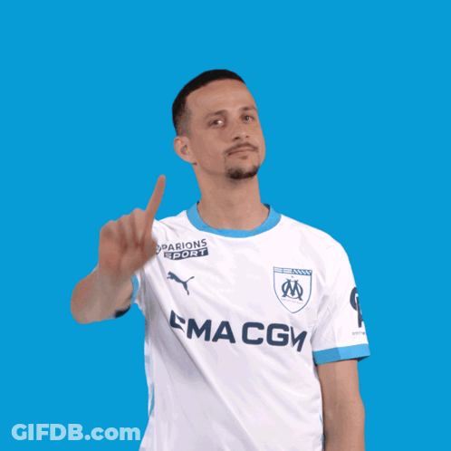 Man In White Maccg Jersey Pointing Upwards GIF