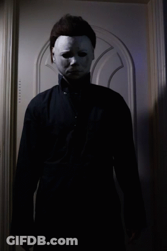 Man In White Mask At Door With Emergency Sticker GIF