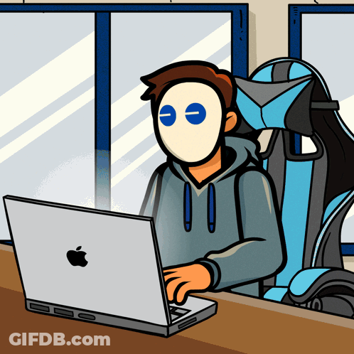 Man In White Mask Using Apple Laptop GIF