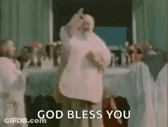 Man In White Robe Dancing Says God Bless You GIF