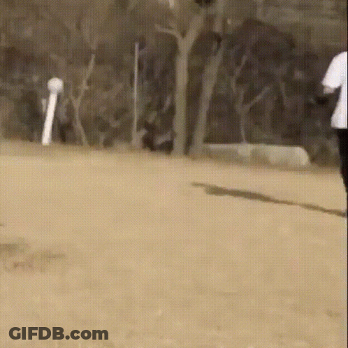 Man In White Shirt And Black Pants Running On Dirt Field GIF