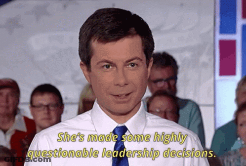 Man In White Shirt And Blue Tie Saying She's Made Highly Questionable Leadership Decisions GIF
