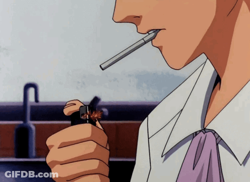 Man In White Shirt And Purple Tie Lighting Cigarette GIF