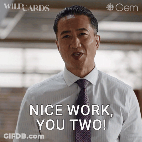 Man In White Shirt And Purple Tie Says Nice Work You Two GIF